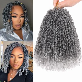 Unionbeauty 12 Inch Pre-Looped Yanky Twist Crochet Hair 8Packs Pre-Twisted Short Water Wave Passion Twist Crochet Braids Ombre Grey Micro Spring Twist Marlybob Synthetic Crochet Hair Extensions TGrey#