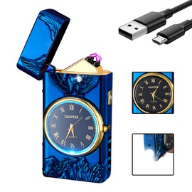 RSBYE Watch Electric Dual Arc Plasma Lighter, USB Rechargeable With Battery Display, Clock & Flashlight - Unique Gift for Men and Women (Eagle Blue)