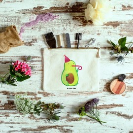 Mr. & Mrs. Panda S Make-Up Bag Avocado Party Time, White, Hand drawn