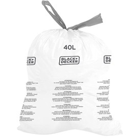 BLACK + DECKER BXBB00040E Drawstring, 20 Pack, White, 40L Bin Liner
