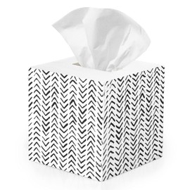 Ilyapa Wooden Tissue Box Cover, White Wood Herringbone Design - Modern Printed White Wooden Tissue Holders