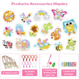 TOYESS Big Gem Animal Diamond Painting Kits for Kids, 5D Diamond Art for Kids Make Your Own GEM Keychains, Stocking Filler Arts and Crafts for Kids Ages 6 7 8 9 10 11 12 Years Old