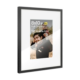 Heimlove Aluminum Metal 8x10 Picture Frames with Mat to Display 5x7 Picture,Black Picture Frames & Real Tempered Glass for Photo Picture,Poster and Document with Tabletop and Wall Decor