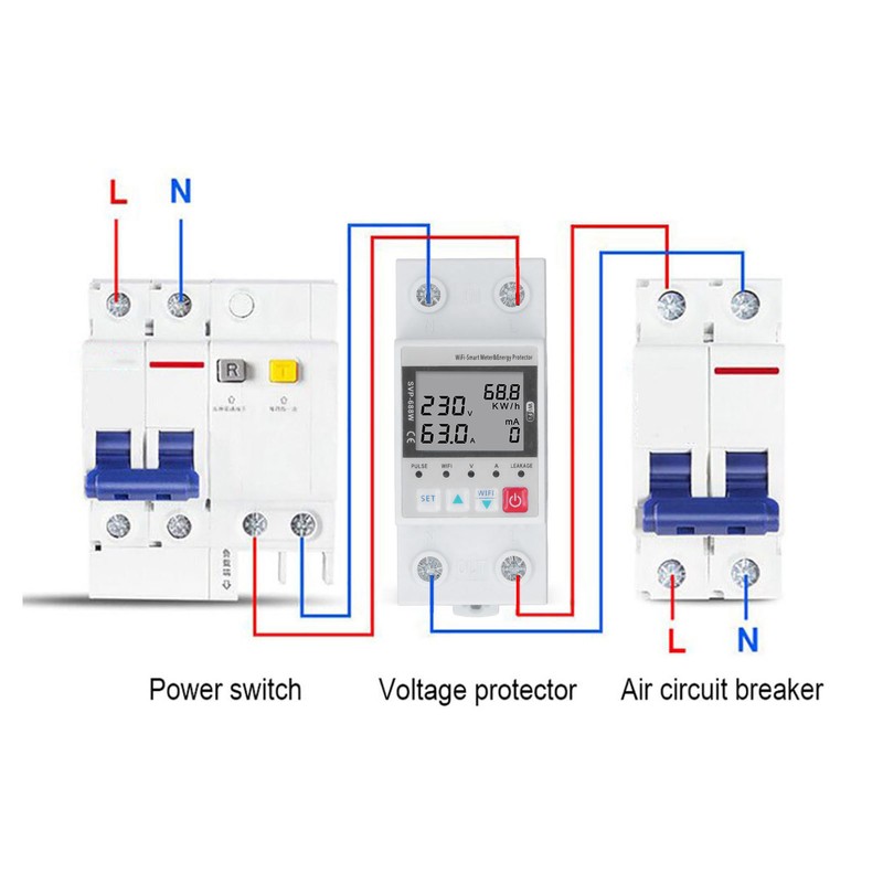 WIFI Overvoltage Undervoltage Protector 230V 50Hz 60Hz 63A Remote Control