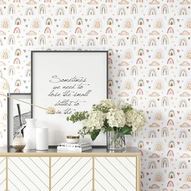 Rainbow Wall Sticker, with Hearts Wall Sticker, Boho Wall Sticker, Wall Sticker for Children's Room, Hearts Children's Room Wall Sticker Baby Room Wall Decoration