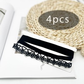 nylry 4pcs Black Choker Necklace for Women Black Velvet Choker Set Black Choker Necklaces Classic Chokers for Women Adjustable Gothic Lace Black Collar Necklace for Party Cosplay Choker Jewelry-4