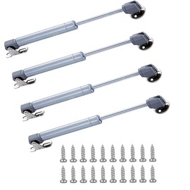 30N/7 lb Gas Strut Cabinet Hinge Safety Lift Support, Gas Shock and Soft Opening and Cushioning Telescopic Cabinet Door Rubber Head Gas Spring Support 10" Length, 4 Set, Siver