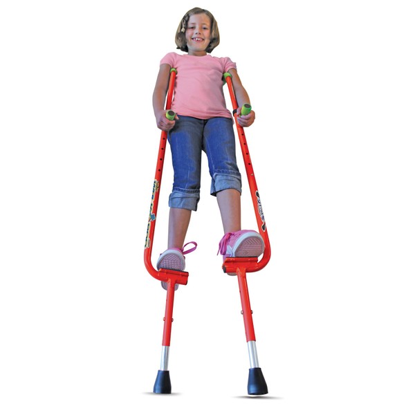 Geospace Original Walkaroo Xtreme Steel Balance Stilts with Height Adjustable Vert Lifters for Outdoor/Indoor Active Play & Exercise; for Adults & Kids up to 250 lbs (RED)