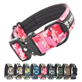 TSPRO Premium Camo Dog Collar with Patch Thick Dog Collar Adjustable Dog Collar Heavy Duty Quick-Release Metal Buckle Dog Collar for Small or Medium to Extra Large Dogs (Camo Pink -L)