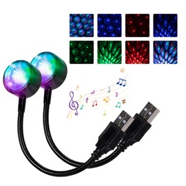 awlbed 2 PCS Car USB Starlight, Round Sound Control Plug and Play Ambient Light, 9 Modes RGB Romantic Starlight Decorative Light, Universal for Most Cars (Multicolored)