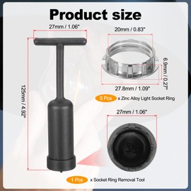 PATIKIL G9 Light Socket Rings Kit, Lamp Shade Holder Adapter 5 Zinc Alloy Ring Replacement with Removal Tool for Lamp Shade Collar Ring Retaining Ring Tool, 120mm Silver Tone