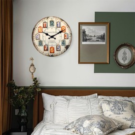 NUOVO Wanduhr, Retro 12-Zoll rahmenlose Wanduhr, Quarzwerk leise, Country Style arabische Digitale Wanduhr, Küche, Schlafzimmer und Wohnzimmer Dekoration