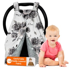 Dear Baby Gear Soft Floral Baby Car Seat Canopy-Monochrome Gray Floral- Newborn Girl- Warm Infant