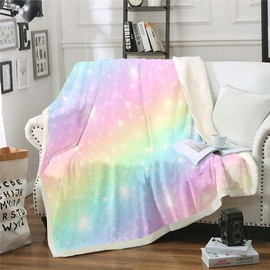 Erosebridal Rainbow Plush Bed Blanket for Kids Girls Teens Tie Dye Pastel Throw Blanket Throw 50"X60" Golden Glitter Girly Sweet Sherpa Blanket Abstract Watercolor Art Fuzzy Blanket Bedroom Decor