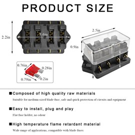 Yourkar 4 Way Blade Fuse Block Box Holder, 4 Circuit Fuse Box with Blade Fuses Screws Fuse Extractor Label, 10-32V DC Waterproof Marine Power Distribution Panel for Car Truck SUV
