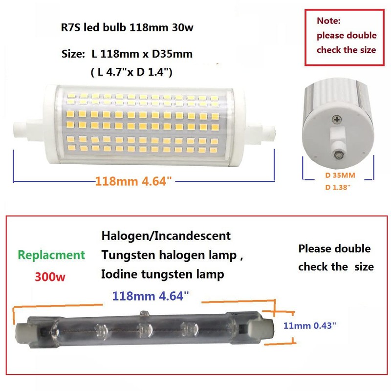 WELESHEI Led Halogen Replacement Bulb R7s 118mm 30w Dimmable Equivalent