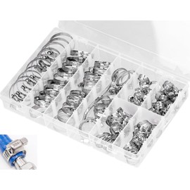 60 Piece All-inclusive Hose Clamp Combo Kit,1/4 Inch - 1 Inch 304 Stainless Steel Hose Clamps Assortment,(8-38mm) For Secure Pipe And hose Connections PEX Clamp Rings
