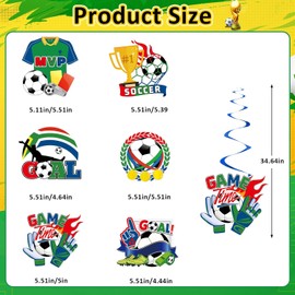 Premium 12Piece Sports Theme Soccer Hanging Decoration Kit Foil Metallic Swirls Heavy Cardstock Ball Ornaments Ceilings Doorways Party Supplies Birthday