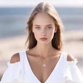 IDOKAWA Natural Saltwater Pearl Pendant for Women with Gemstone inlaid Shell Pearl Pendant Necklace Clover Jewelry Gift for Women