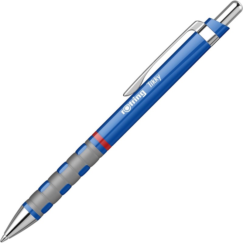 rOtring Tikky Lightweight Rubber Grip Ballpoint Pen Blue Barrel Set