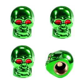 Yourkar 4 PCS Skull Style Valve Caps, Copper Red-Eyed Skull Tire Valve Protection Cover with Rubber Ring, Decorative Wheel Valve Cover for Car Motorcycle Bicycle, Car Accessories (Green)