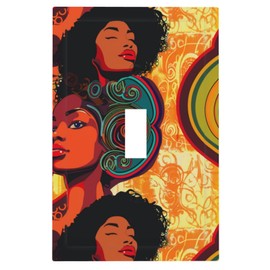 Buyidec African American Woman Art 1 Gang Single Toggle Outlet Light Switch Wall Plate Cover Decorative Electrical Face Receptacle Cover Plate with Screws