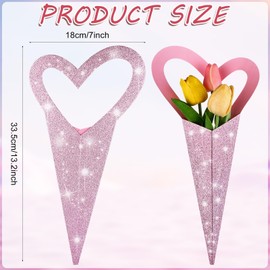 60 Pcs Valentine's Day Single Flower Sleeves, Heart Boxes for Flowers 18 x 4 Inch Flower-Bouquet Wrapping Paper Love Heart Floral Bouquet Bags Appreciation Gifts for Anniversary Brithday Holiday Wedding Baby Shower