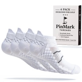 PinMark Threads Designed For Golf Ankle Socks, 4 Pair, Golf Socks For Men, Compression, Arch-Support, and Moisture Wicking