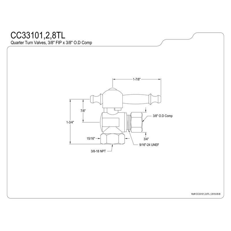 Kingston Brass CC33108TL 3/8" IPS X 3/8" OD Comp Angle