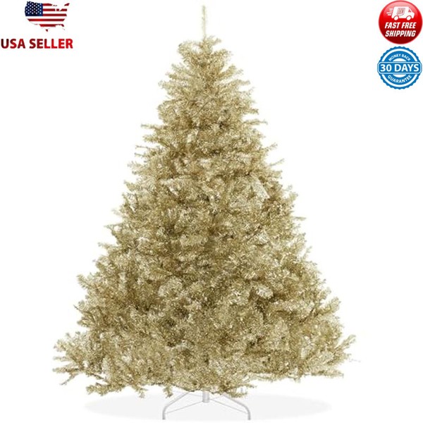 7.5FT Artificial Tinsel Christmas Tree Realistic Design Durable Stand Easy