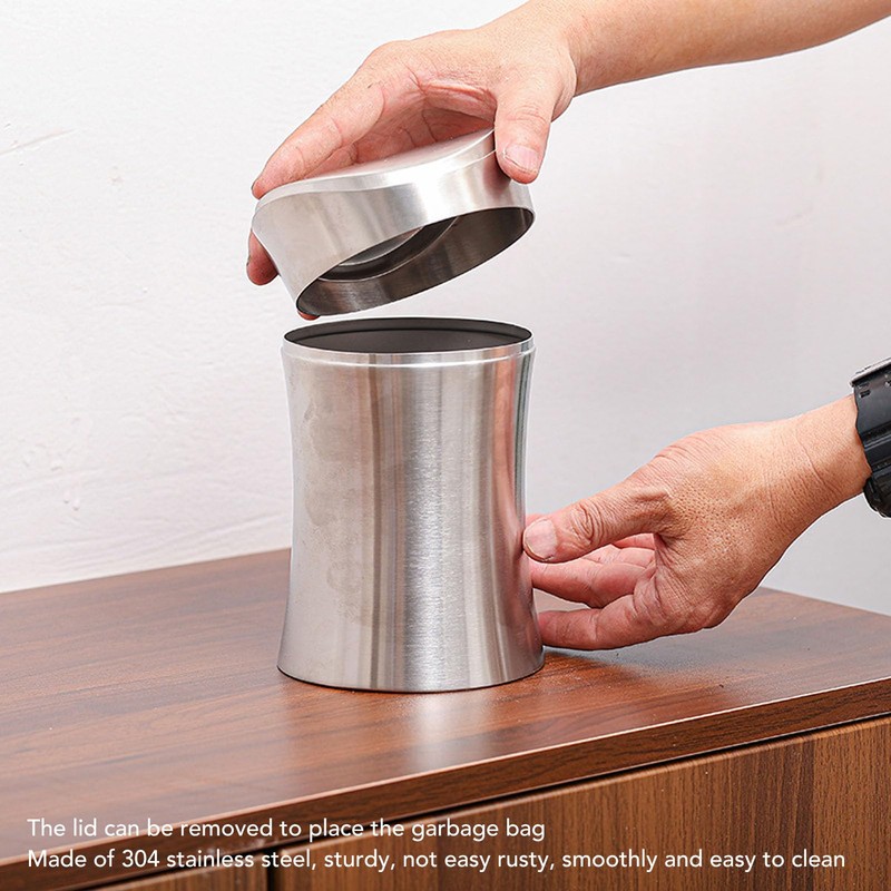 Stainless Steel Desk Trash Can, Swing Lid Mini Desk Garbage