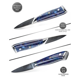 SANMUZUO 3.5 Inch Paring Knife - Kitchen Fruit Peeling Knife Damascus Steel & Resin Handle - XUAN Series(Sapphire Blue)