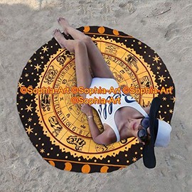 Sophia-Art Yoga Mat Beach Picnic Mat Multi-Purpose Cotton Mandala Throw Round Yoga Round Cotton Bohemian Blanket Tablecloth Gypsy Circle Meditation Spread Towel Round (Pattern005, 72 Inches)