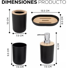 Accesorios para Bao Juego de 4 Accesorios De Bao, Dispensador de Jabn, Porta Cepillos y Vaso, Diseo Elegante y Funcional (Negro)