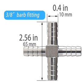 MSAEIQUN Stainless Steel Hose Barb 4 way Fitting 3/8" (10mm) Barb Splicer Mender with Stainless Steel Pipe Clamps air hose repair kit for Pipe Line/Fuel/Air (2pcs)