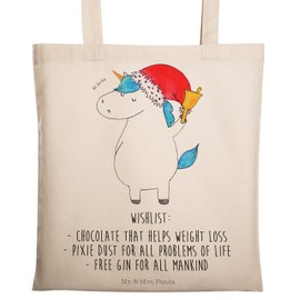 Mr. & Mrs. Panda Shopper Jute Bag Unicorn Santa Claus with Saying – Colour Transparent