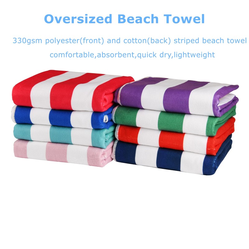 ONGLYP Oversized Cotton Beach Towel 32'' x 63'' Striped Absorbent