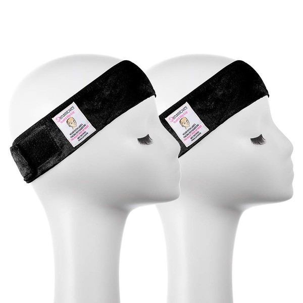 Dreamlover 2 Pack Elastic Wig Grip Headband, Adjustable Thin Velour Wig Scarf Hat Grip Band, Black