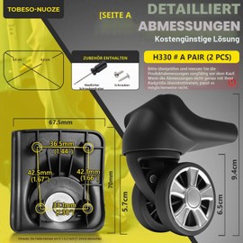 Tobeso-Nuoze Pack of 2 Suitcase Wheels Replacement Wheels for Suitcase Repair 360° Rotating Case Replacement Wheels with 4 Mounting Holes L330
