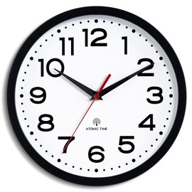 Roymnie Atomic Wall Clock 10 Inch, Modern Clock Battery Operated Classic Analog Decorative for Kitchen, Living Room, Office, Bedroom, Bathroom (Black)