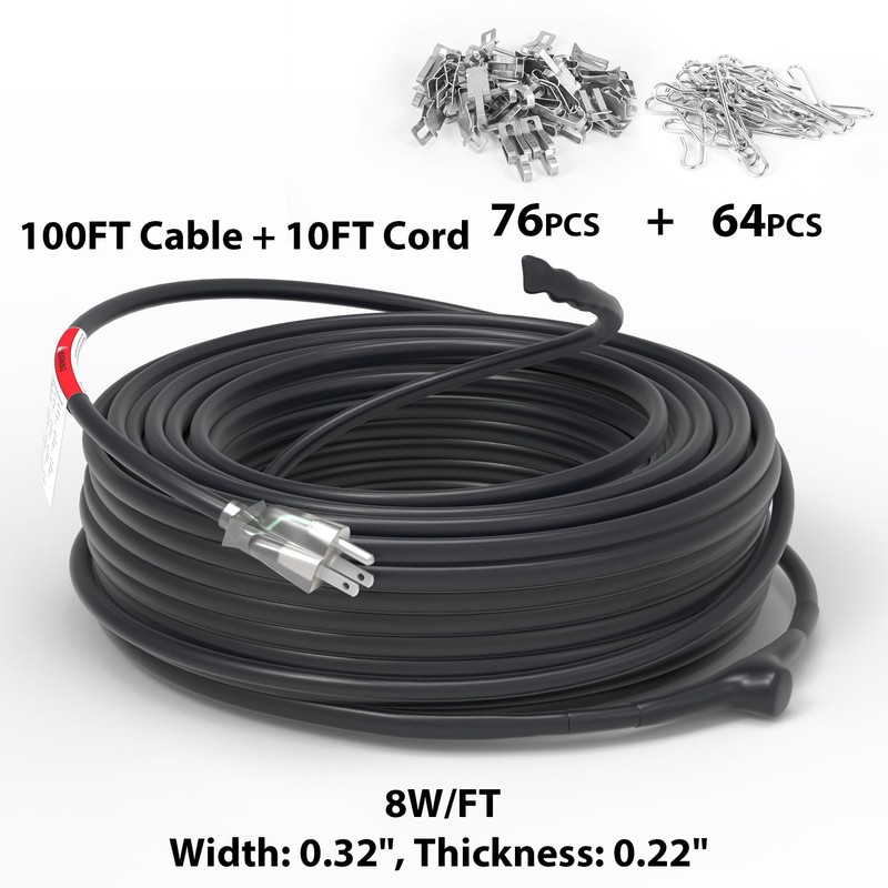 HEATIT 100ft Roof and Gutters Heating Cable with 10ft Lighted