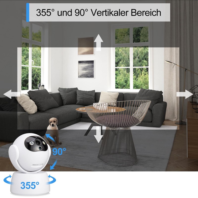360° WiFi Indoor Security Camera, 3MP, Night Vision, Motion Detection,