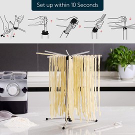 KITCHENDAO KITCHENDAO Collapsible Pasta Drying Rack, Foldable for Easy Storage, Rotary Arms, Detachable for Easy Cleaning, Stainless Steel Homemade Hanging for up to 6 lbs, Pasta Noodle Spaghetti Stand Hanger