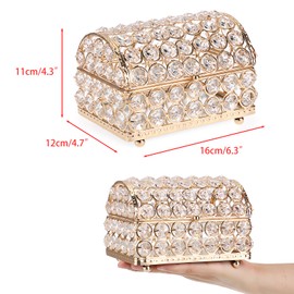ELLDOO Crystal Jewelry Box, Treasure Chest Style Trinket Organizer Earrings Rings Box Home Decor Accent Decorative Box with Lid for Valentine Wedding Christmas Birthday Gift, Gold, Large