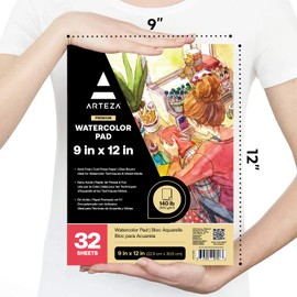 ARTEZA Watercolor Paper, 32 Sheets Each, 9x12 Inch Water Color Paper, 140lb/300gsm, Cold Press, Acid Free Art Paper