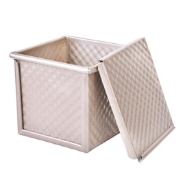 Bakeley Mini Pullman Loaf Pan with Lid, 0.55Lb Non-Stick Rectangle Flat Toast Box for Oven Baking (Champagne Gold)