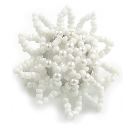 Avalaya 35mm D/Snow White Glass and Transparent Acrylic Bead Sunflower Stretch Ring - Size M