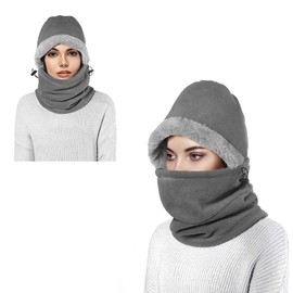 Enkarl Fleece Balaclava, Unisex Balaclava Thermal, Windproof Winter Outdoor Sports Face Mask Hood Headgear Masks Neck Warmer for Men and Women Ski Running Cycling(Light Gray 2-Pack)
