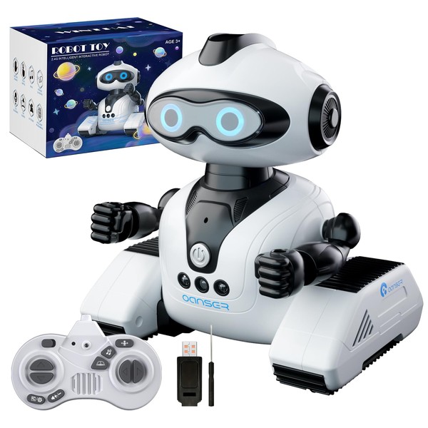Robots Toys for Kids, 2.4Ghz Remote Control Robot Toys with Music and LED Eyes for Boys/Girls, RC Toys Gift for 3-12 Year Toddler Children Teen for Birthday Halloween Christmas (White)