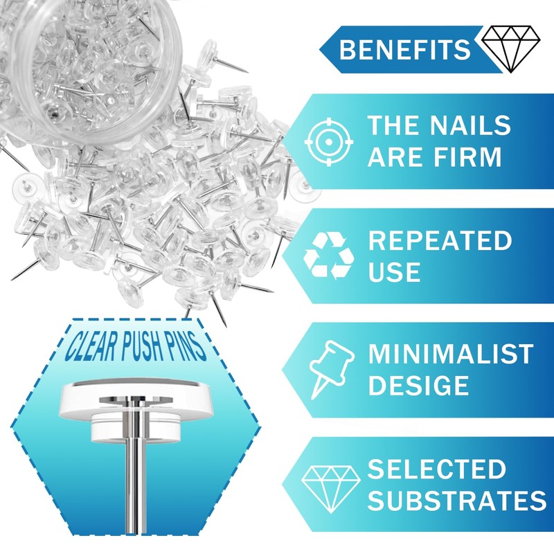 200 Pcs Clear Push Pins Tacks Count in Diamond-Shaped Can